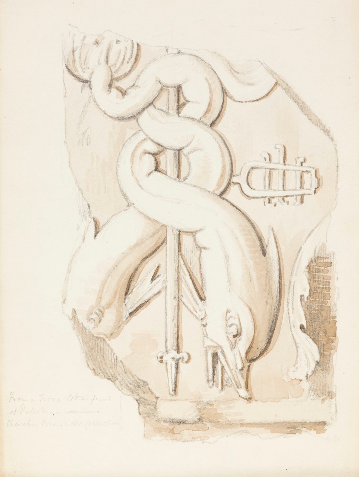 Richard Westmacott the Younger RA, Sketch after a terracotta relief of two dolphins