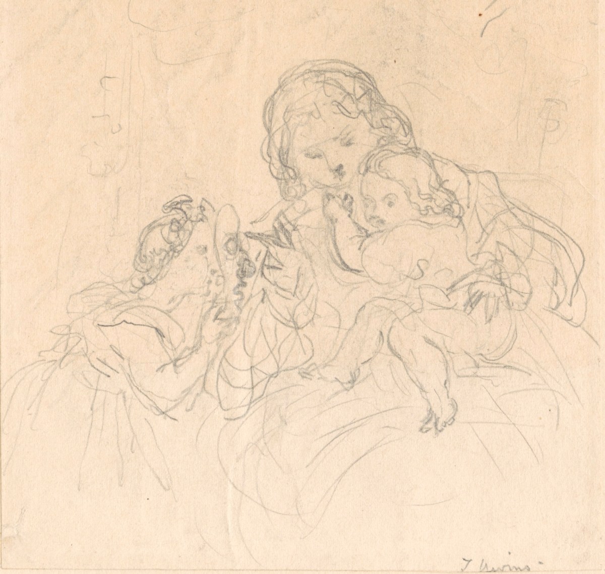 Thomas Uwins RA, A figure group with a child holding a mask