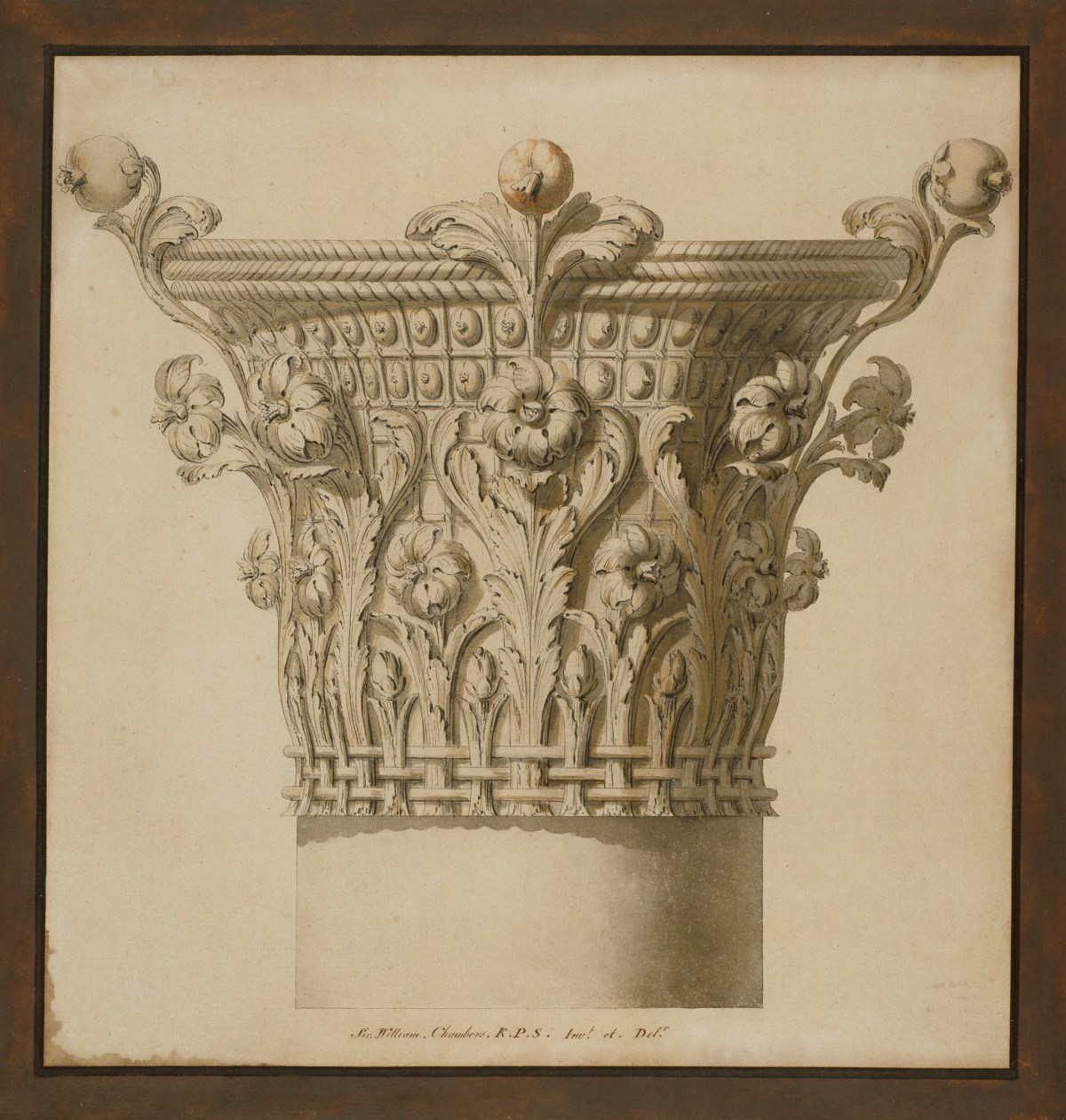 Sir William Chambers RA, Design of a capital illustrating the supposed origin of the Corinthian order: elevation