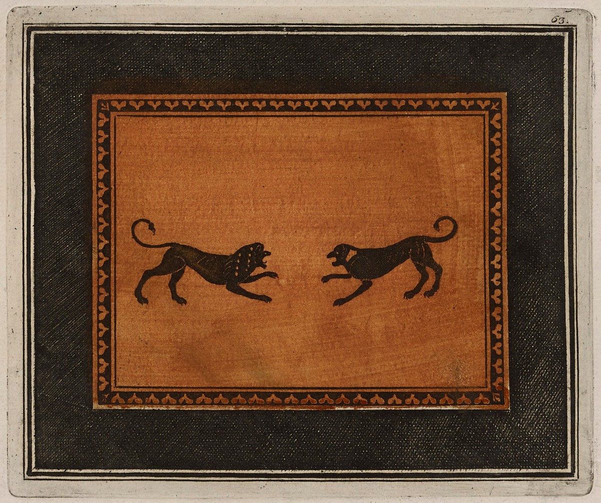 Sir William Hamilton, Colour plate of two lions fighting, from attic black figure lekythos