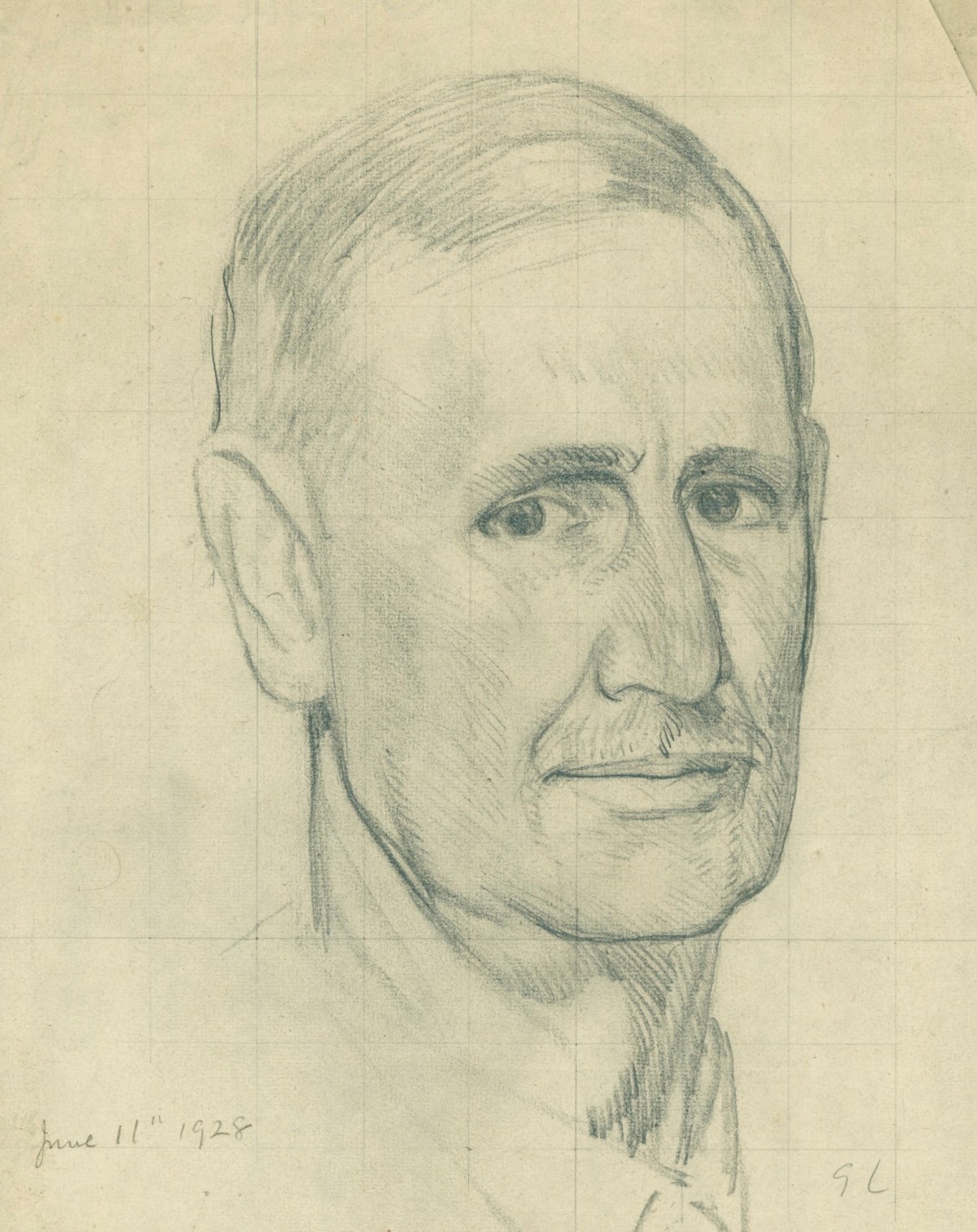 Sir George Clausen RA, Study of the head of a man with a faint moustache (W.H. Clegg)