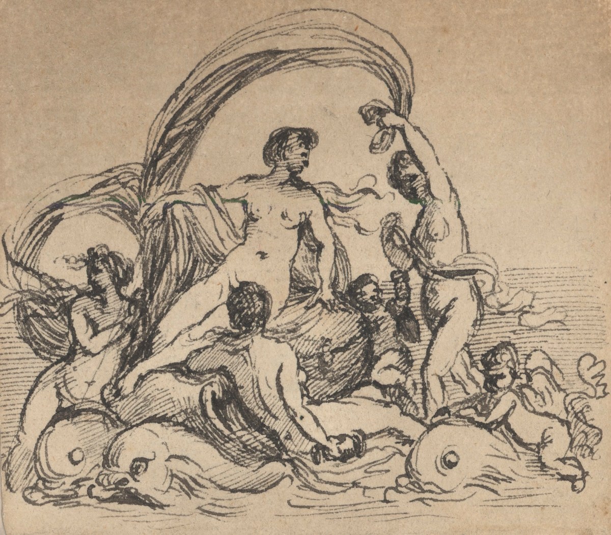 Benjamin West PRA, Leaf from a sketchbook with a drawing of 'The Triumph of Galatea'