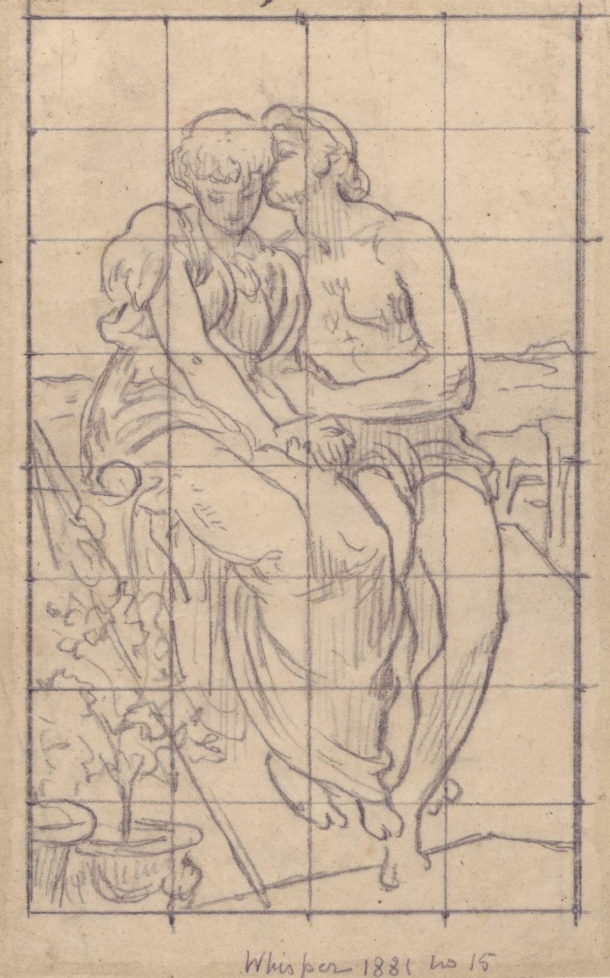 Lord Leighton PRA, Squared up tracing, probably for 'Whispers'