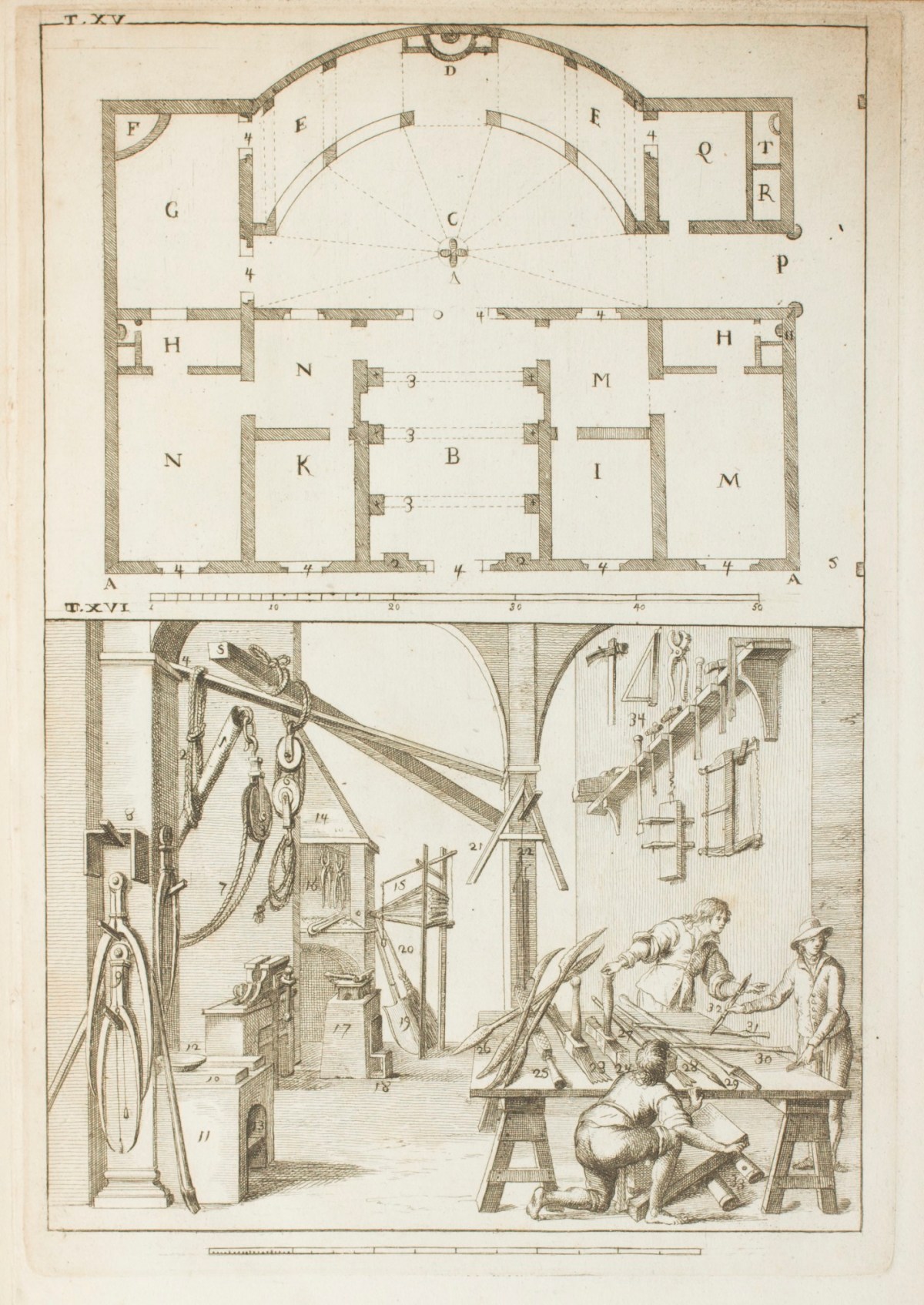 Carlo Lasinio, Plan of a sculpting studio; sculptor's tools
