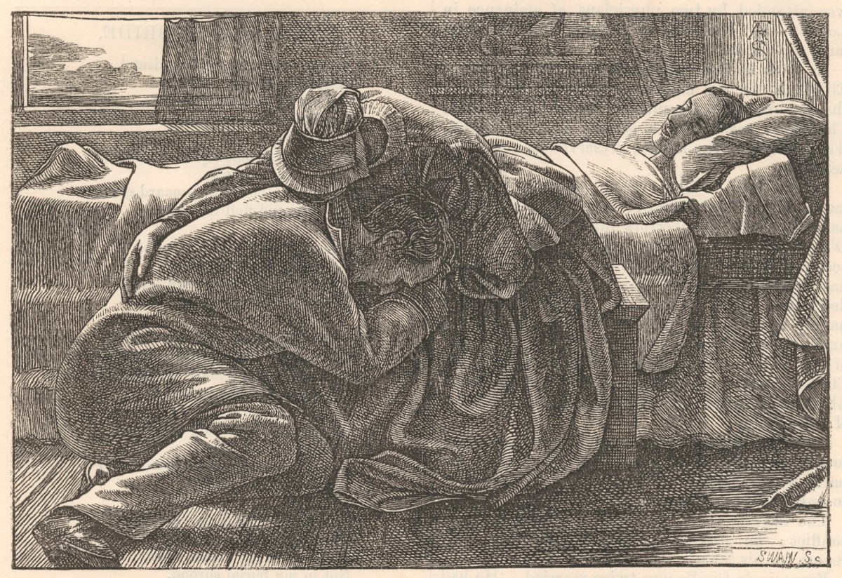 Frederick Augustus Sandys, The Sailor's Bride, Love cannot raise the Dead. / Wood engraving after Frederick Sandys. Published Once a Week 1861.