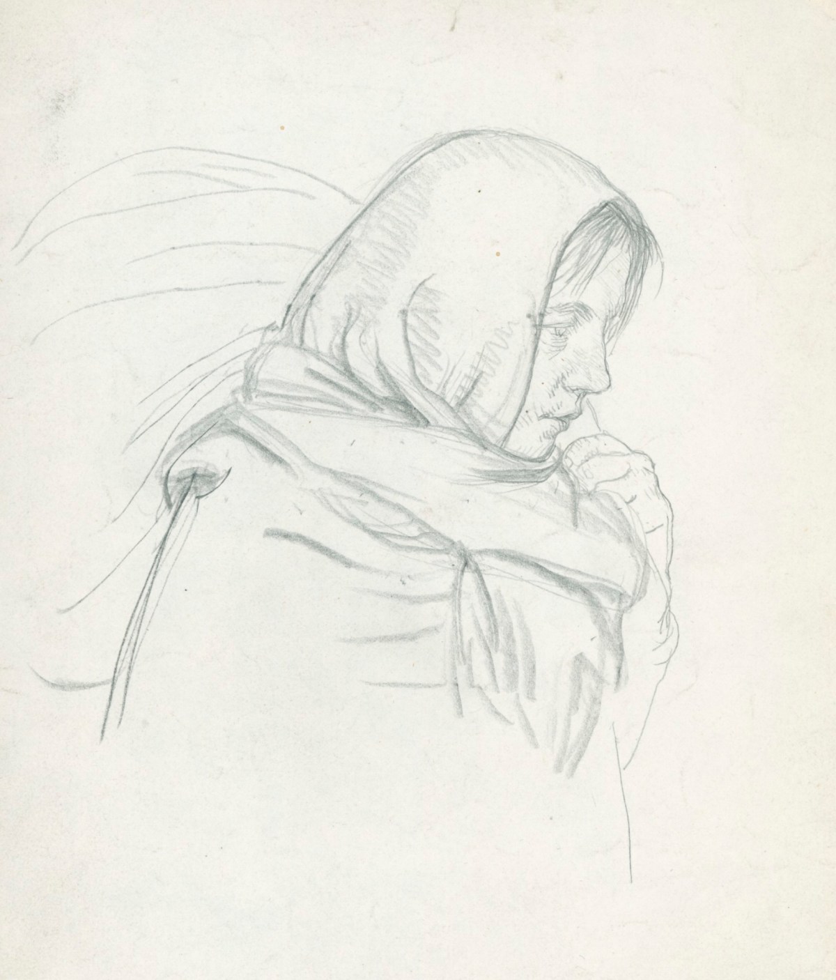 Sir George Clausen RA, Study of a woman's head for 'Returning to the Reconquered Land'