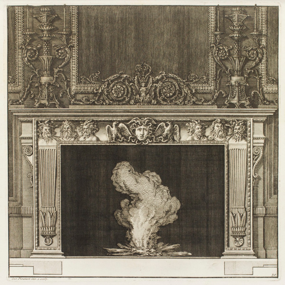 Giovanni Battista Piranesi, Design for chimneypiece with a frieze of masks
