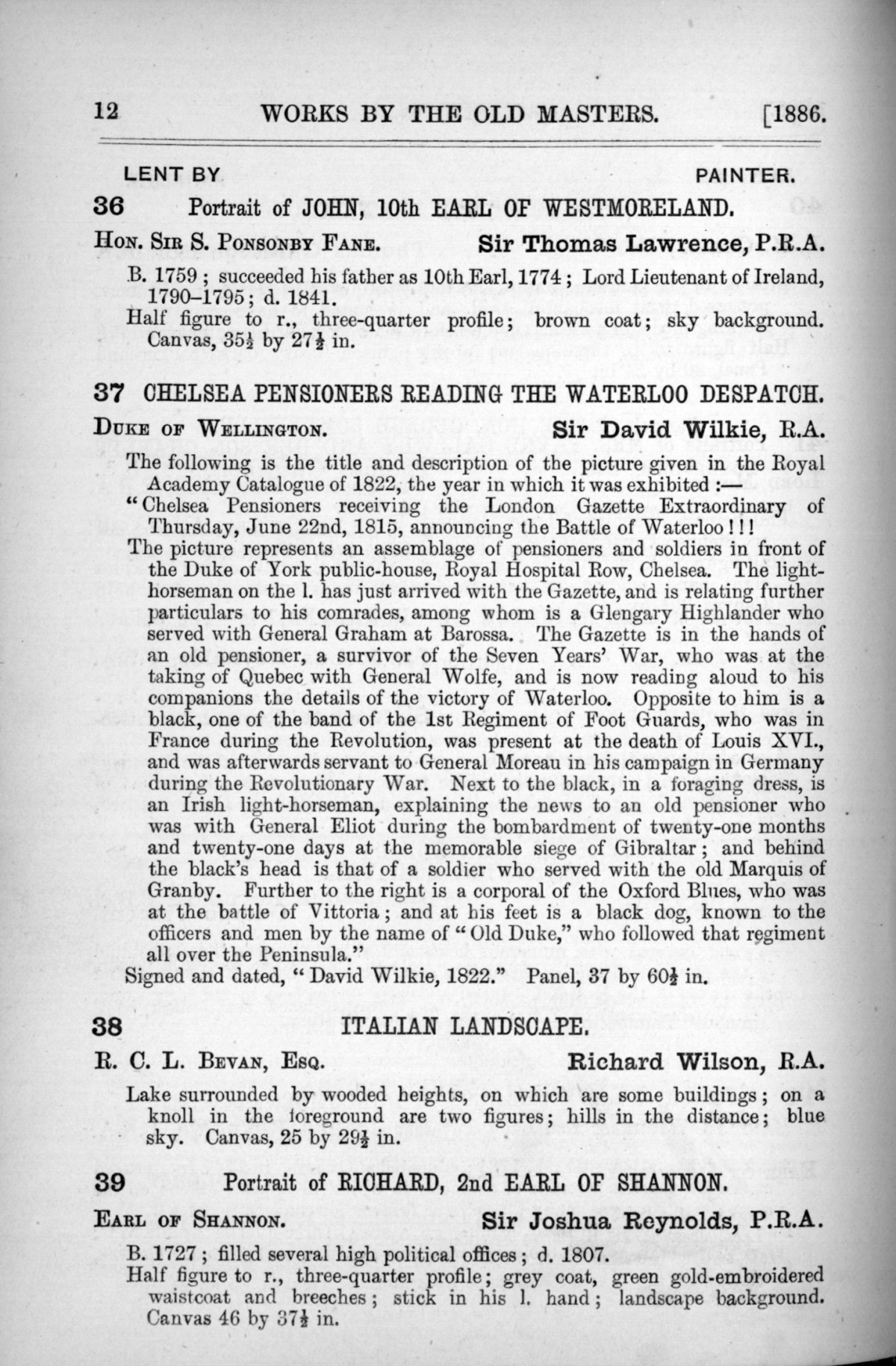 Page 12 of 1886 - Old Masters, deceased masters of the British School, Joseph Wright of Derby ARA and J.M.W. Turner RA