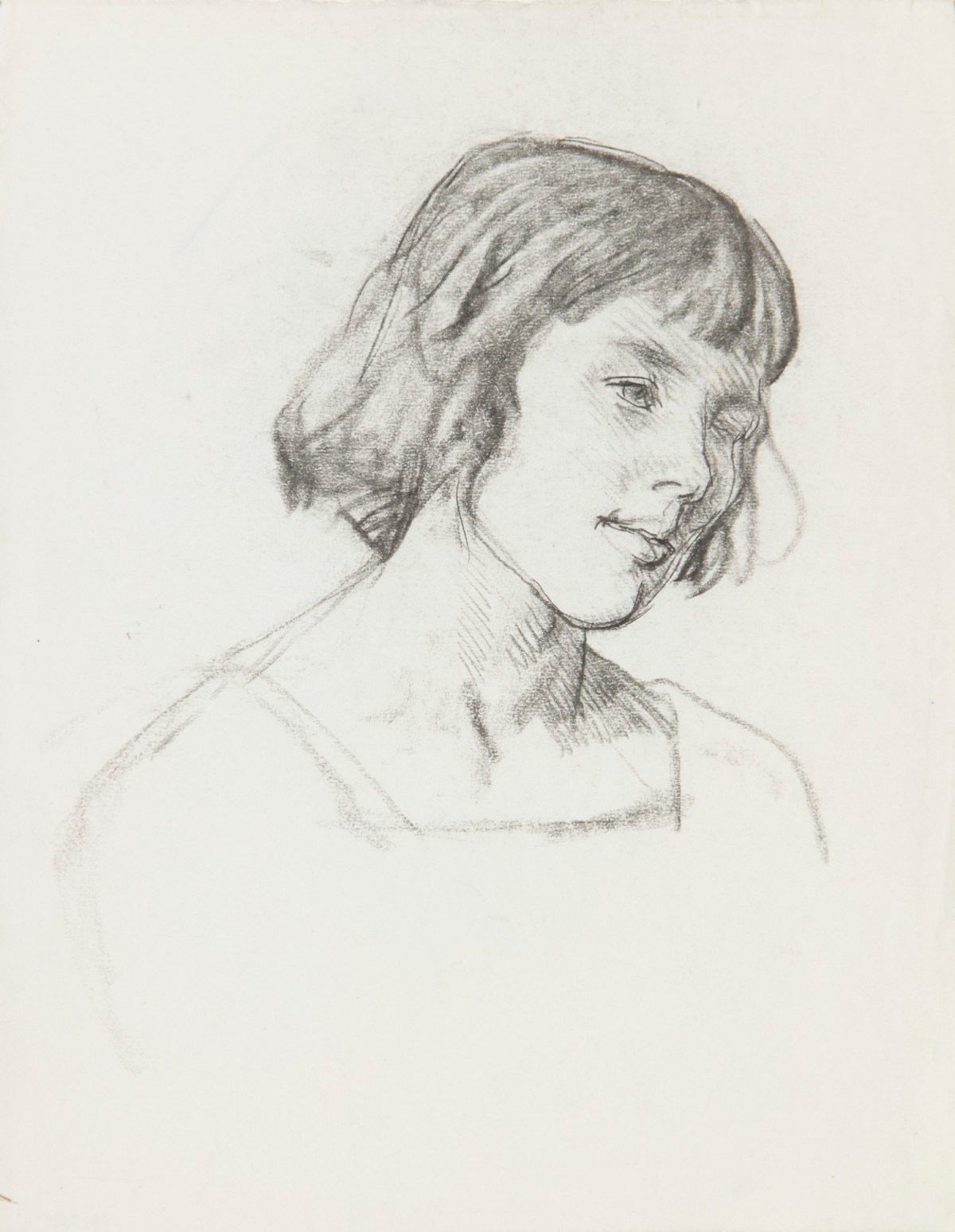 Sir George Clausen RA, Study of the head and shoulders of a girl with bobbed hair relating to 'The English People ...'