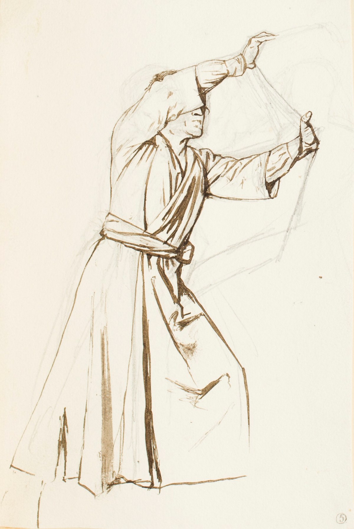 Henry Hugh Armstead RA, Study of a male figure in Eastern dress, for the 'History of the Shirleys' reliefs