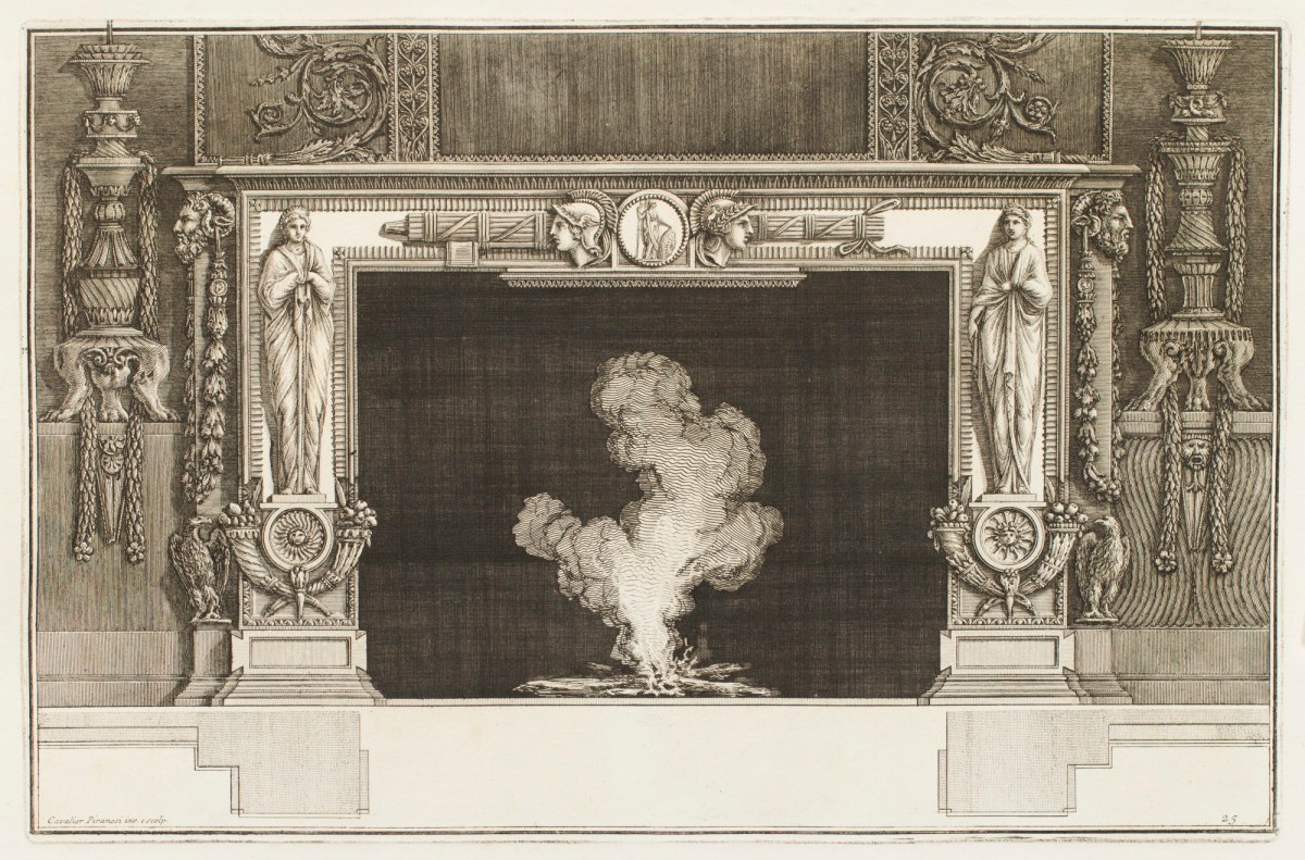 Giovanni Battista Piranesi, Design for chimneypiece with two draped female figures on jambs