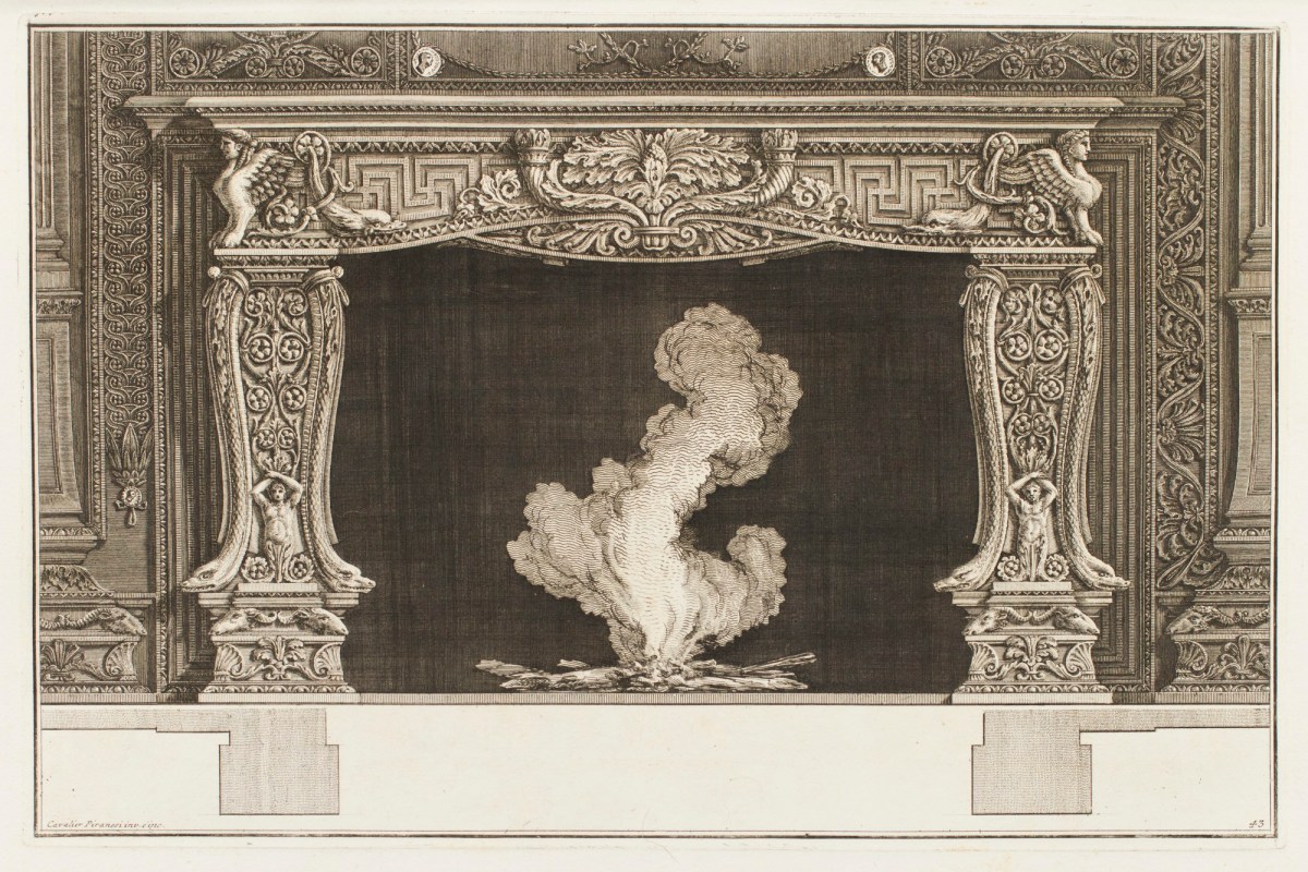 Giovanni Battista Piranesi, Design for chimneypiece with foliate mouldings and winged sphinx busts