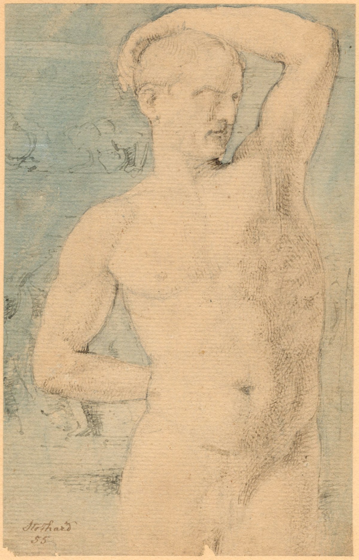 Thomas Stothard RA, Half-length drawing of a male nude