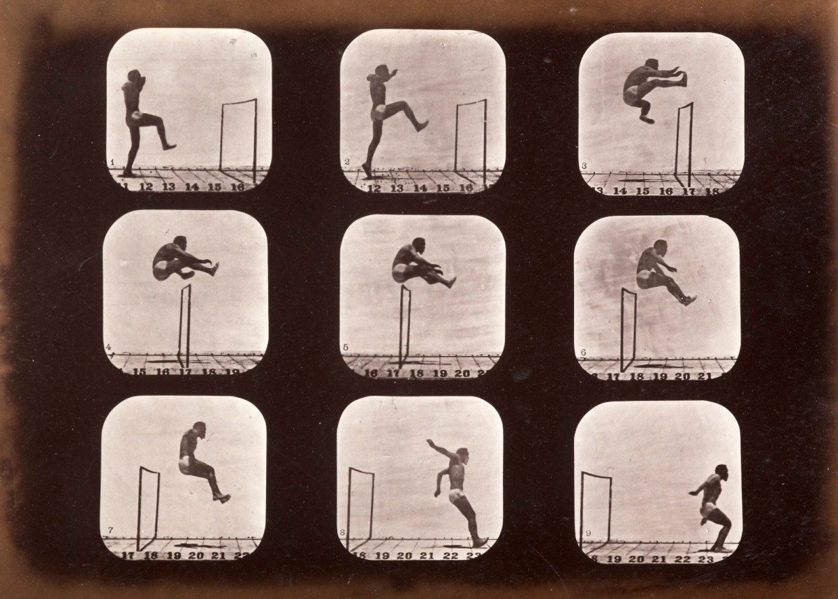 Eadweard Muybridge, Athletes. Running high leap