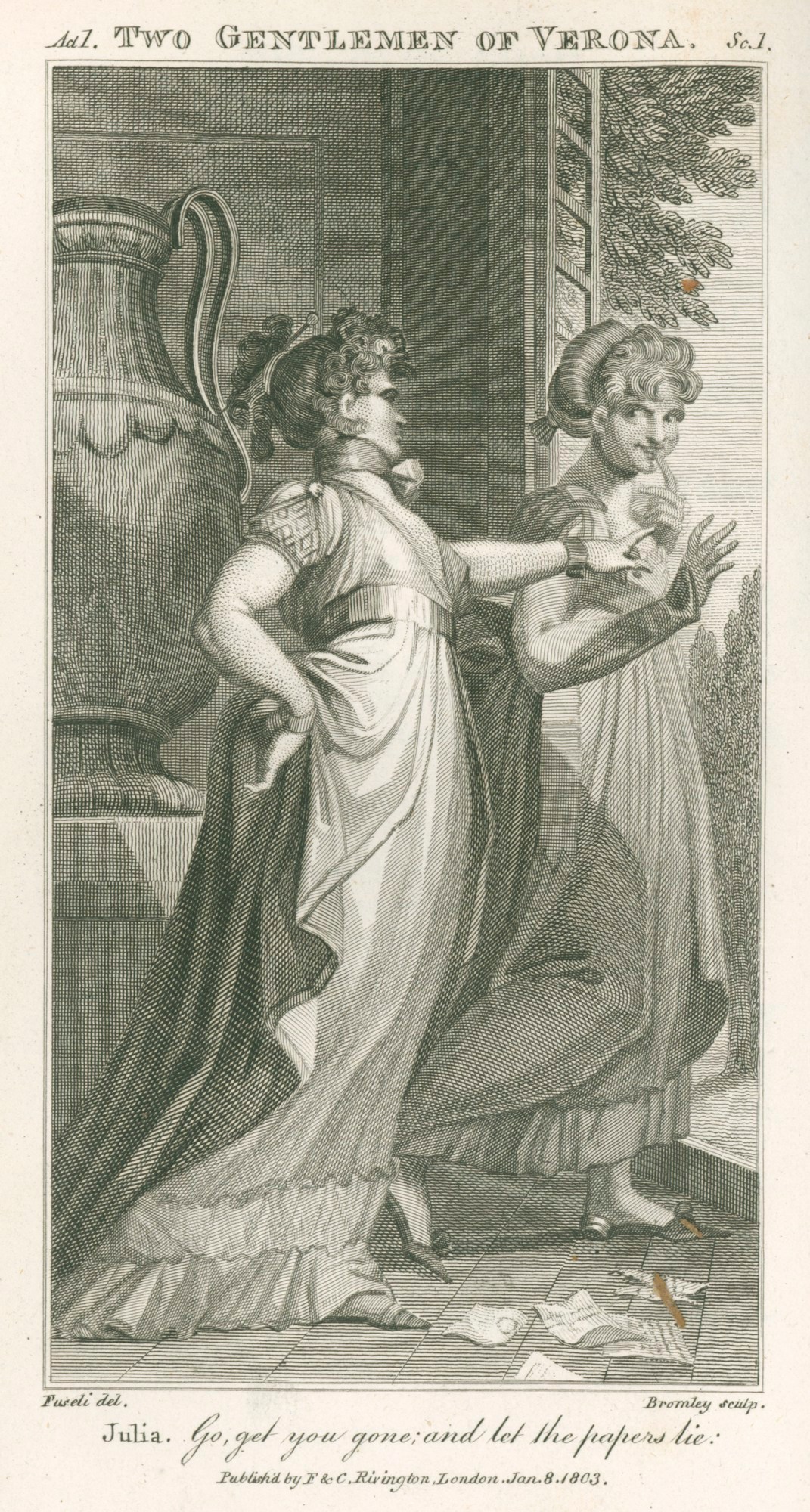 Henry Fuseli RA, Julia sends away Lucetta: a scene from Shakespeare's Two Gentlemen of Verona