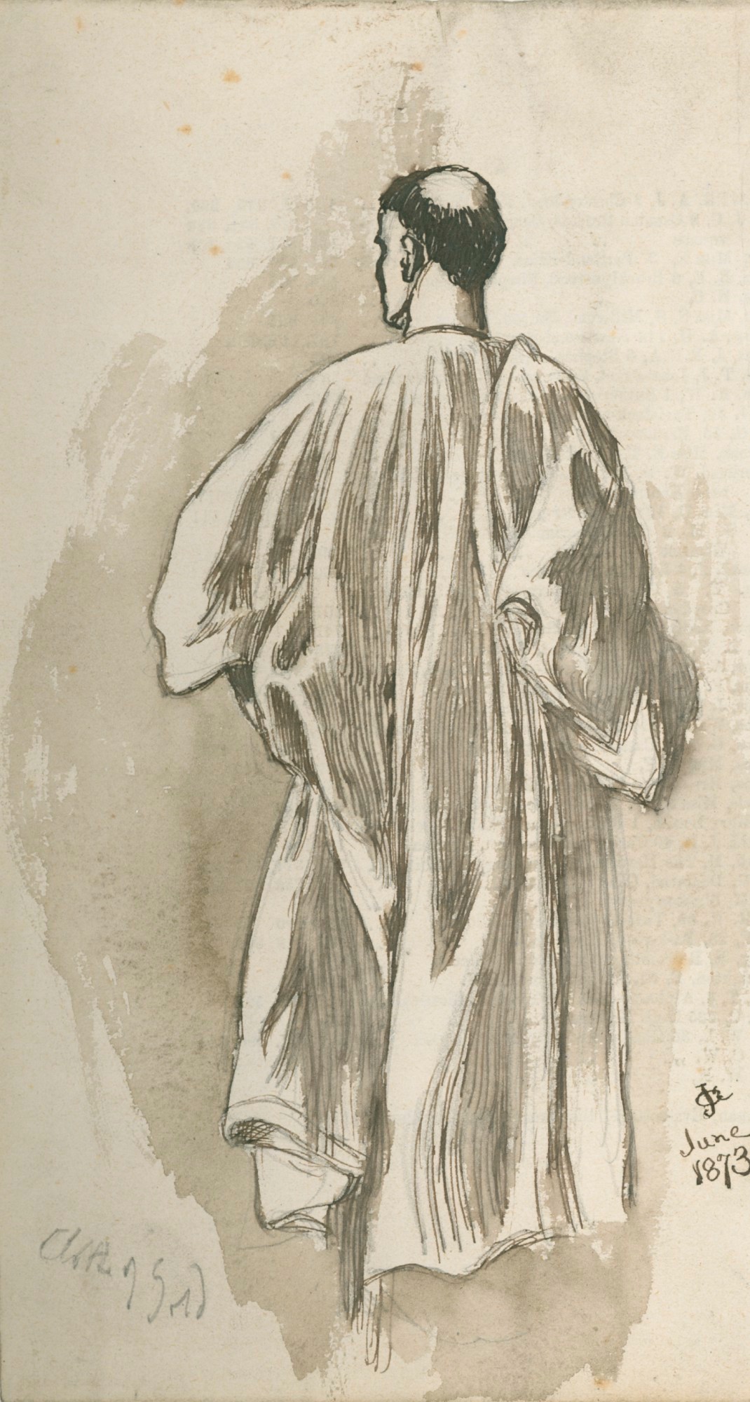 Sir John Gilbert RA, Standing male figure viewed from the back