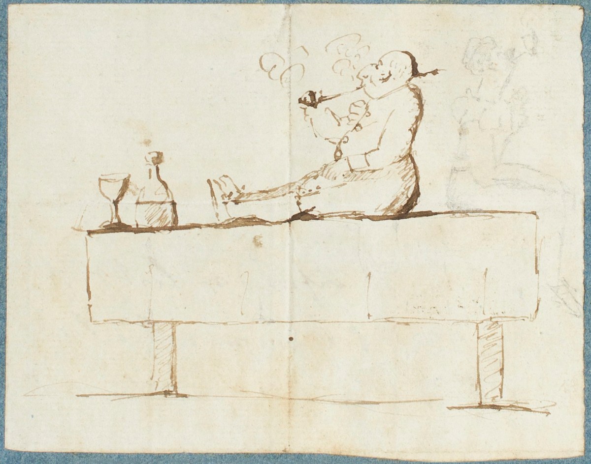 William Daniell RA, Figure sitting on a table smoking a pipe