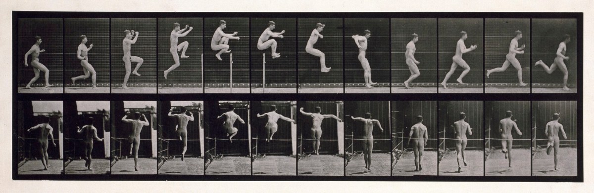 Eadweard Muybridge, Jumping; running straight high jump (shoes)