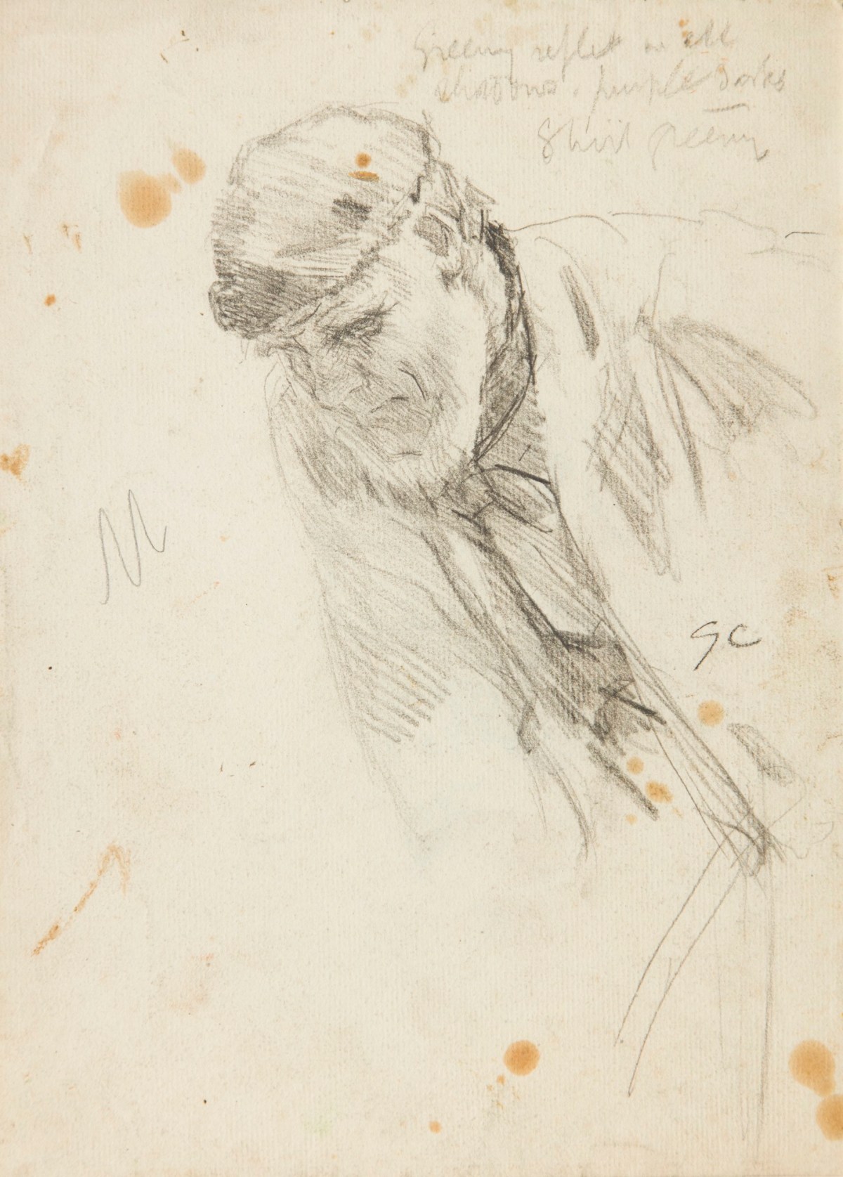 Sir George Clausen RA, Study of an old man in a stooping position, relating to 'The Old Reaper'