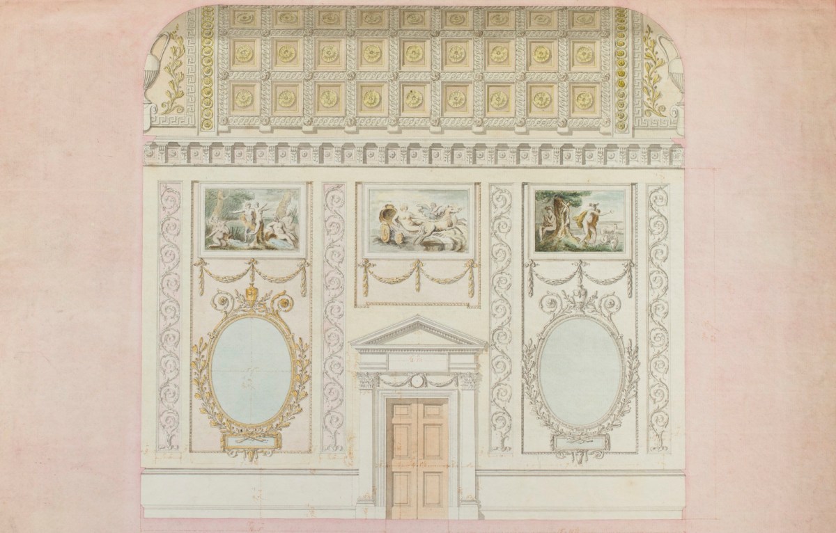 Sir William Chambers RA, Design, as built, for southwest wall, with central door, of the Saloon, Buckingham House, London: elevation