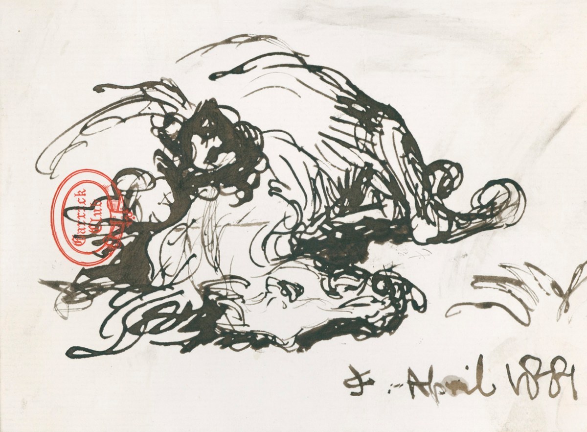 Sir John Gilbert RA, A horse and a figure lying on the ground