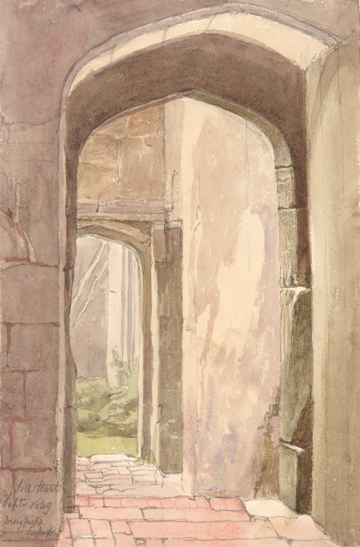Solomon Alexander Hart RA, Interior view of two open doorways, drawn at Mayfield, Sussex