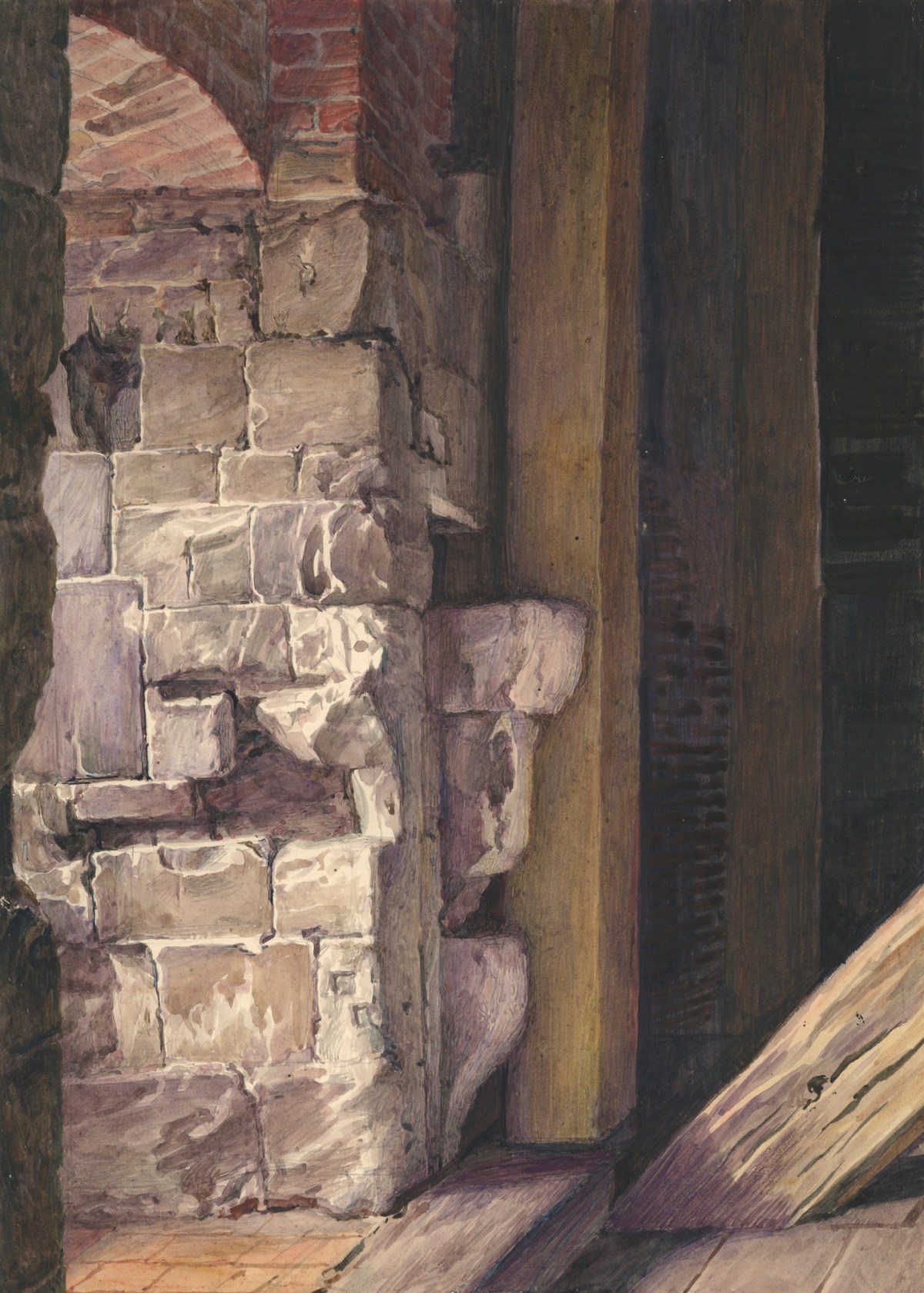 Solomon Alexander Hart RA, Study of stone and brickwork in an interior