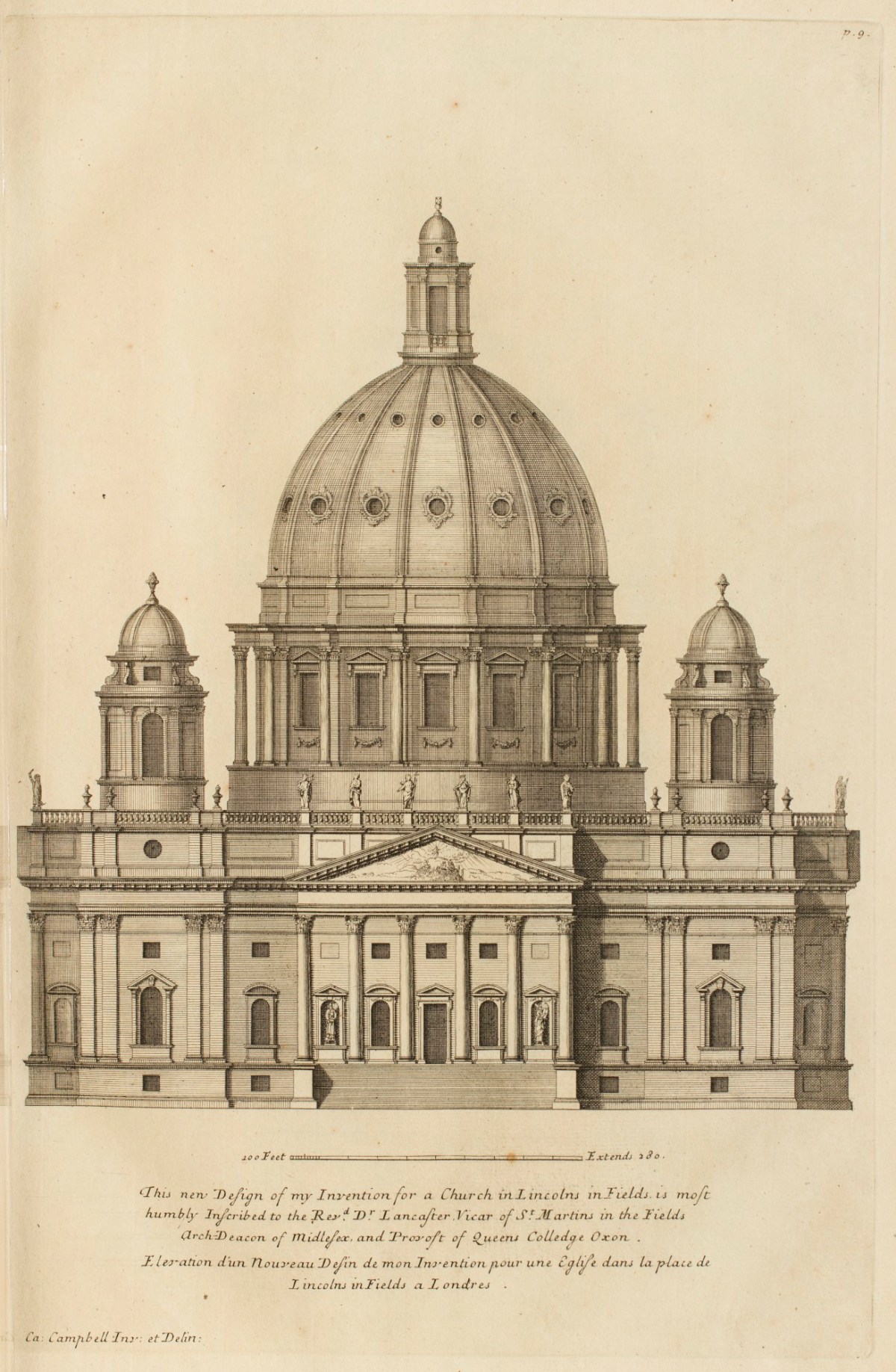 Colen Campbell, Campbell's new design for a church in Lincolns inn Fields