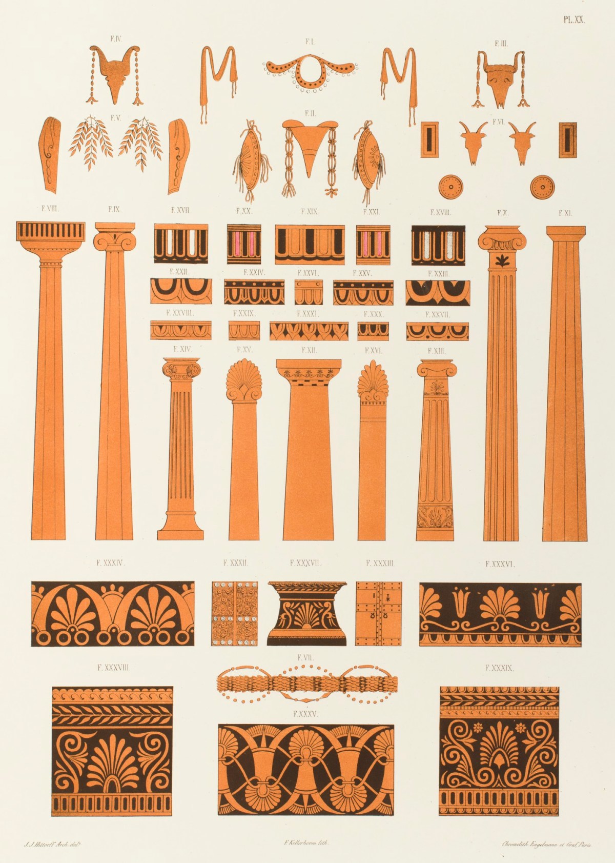 Jakob Ignaz Hittorff, Offrandes, colonnes, stèles et ornements divers tirés de vases peints