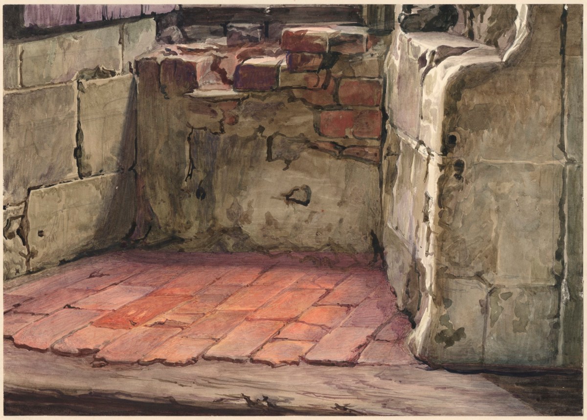 Solomon Alexander Hart RA, Study of stone and brickwork in a rustic interior