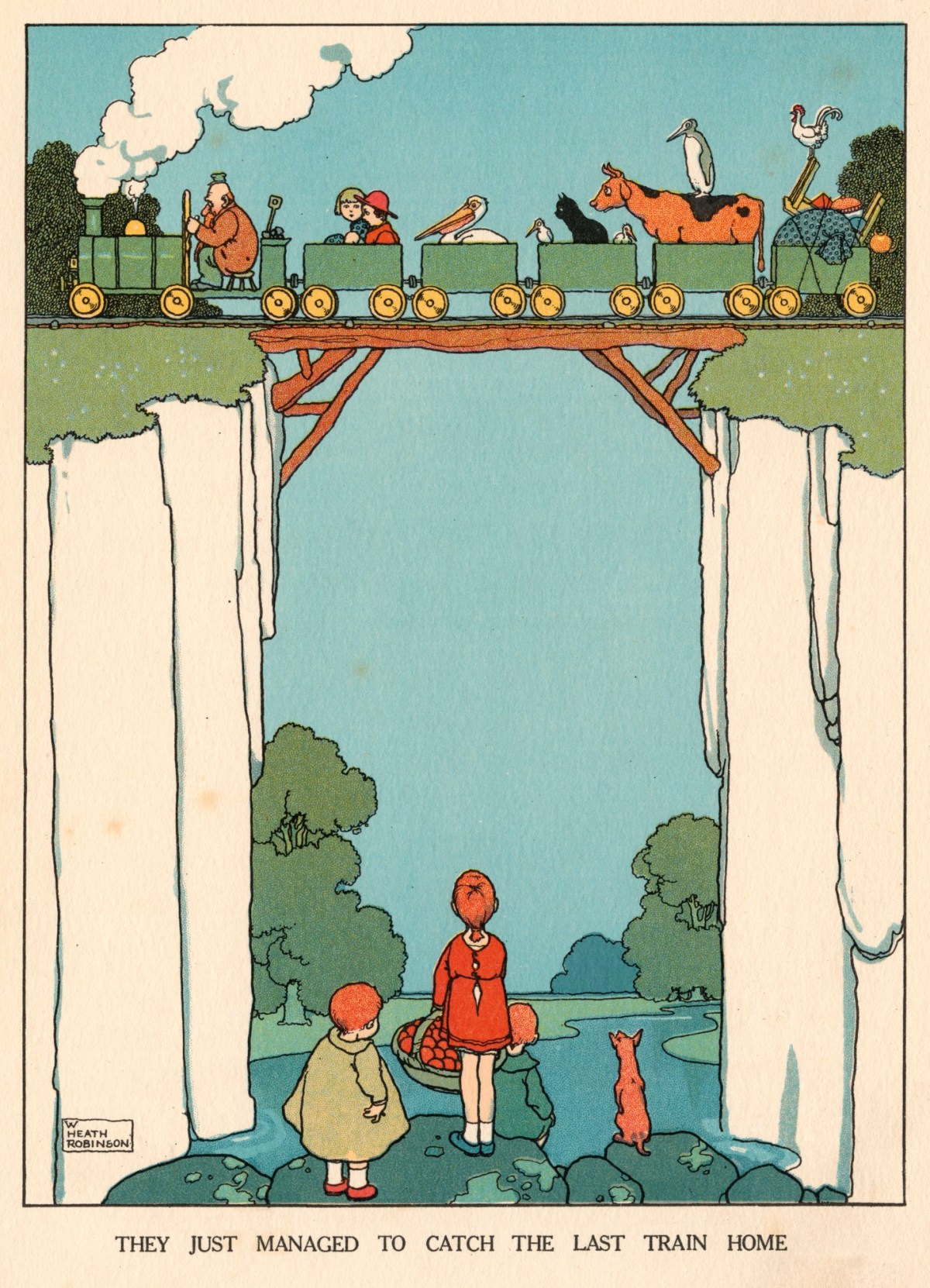 William Heath Robinson, 'They just managed to catch the last train home'