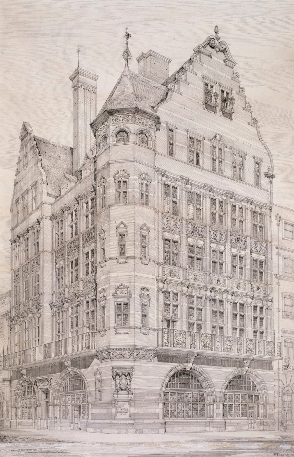Richard Norman Shaw RA, Design for Alliance Assurance Offices No.1, 1-2 St. James's Street, London: perspective