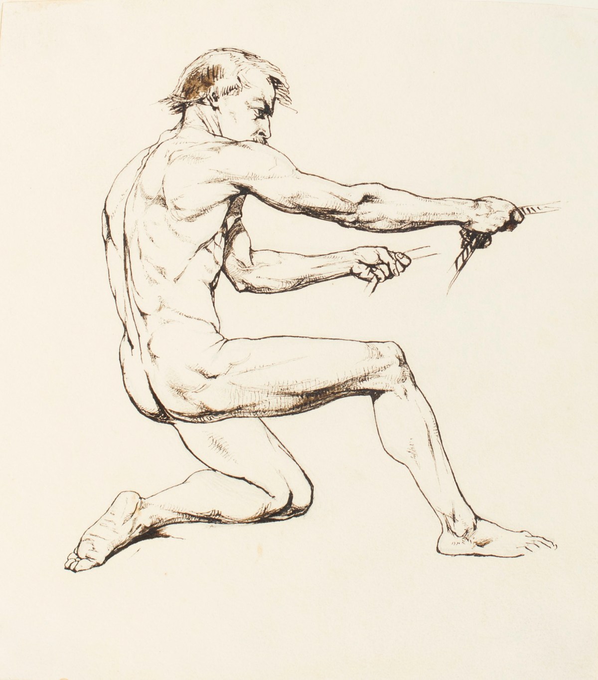 Henry Hugh Armstead RA, A male nude pulling ropes