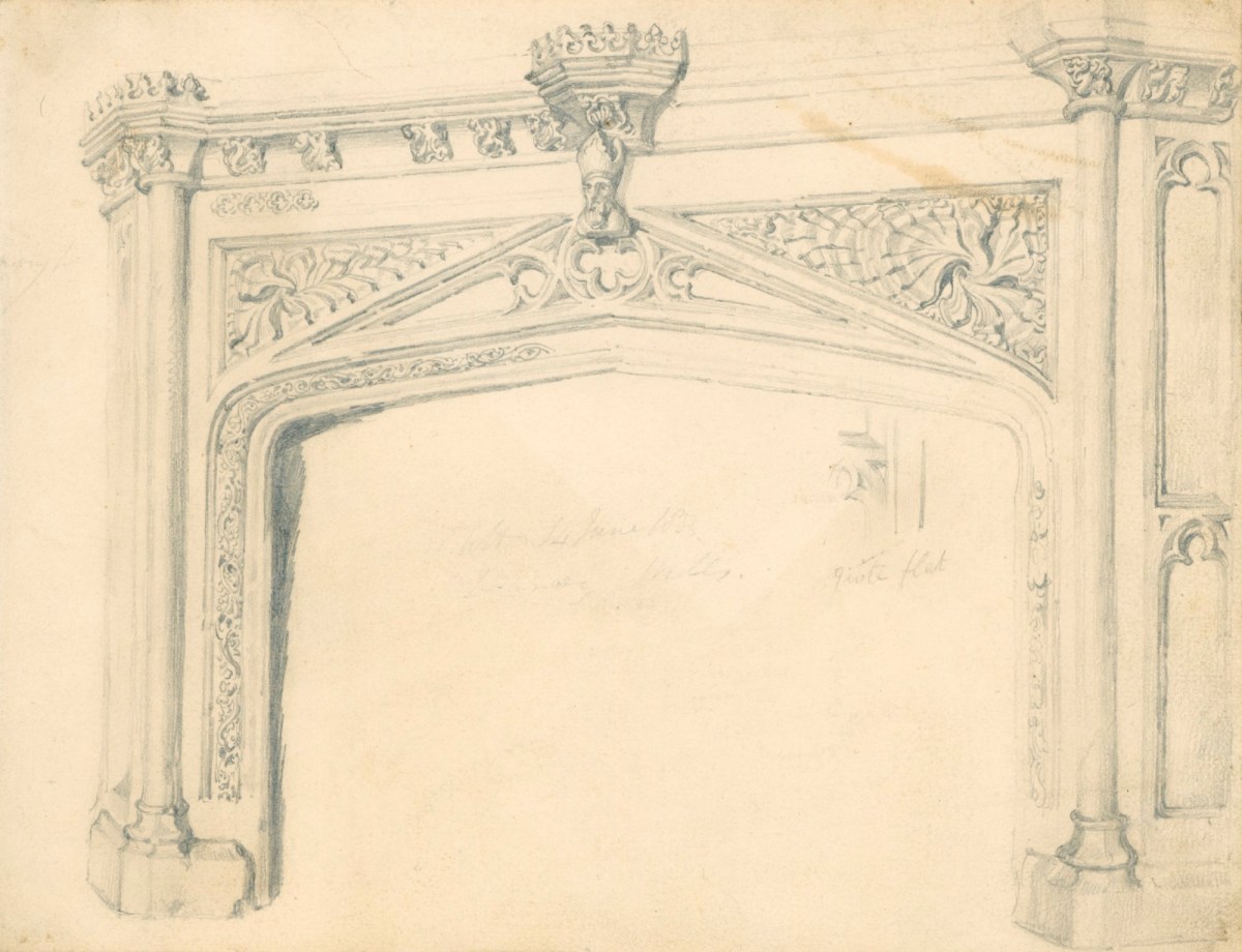 Solomon Alexander Hart RA, Carved stone fireplace at Wells