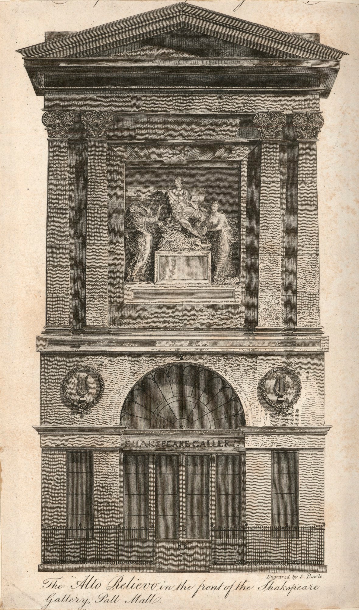 The Alto Relievo in the front of the Shakspeare Gallery, Pall Mall