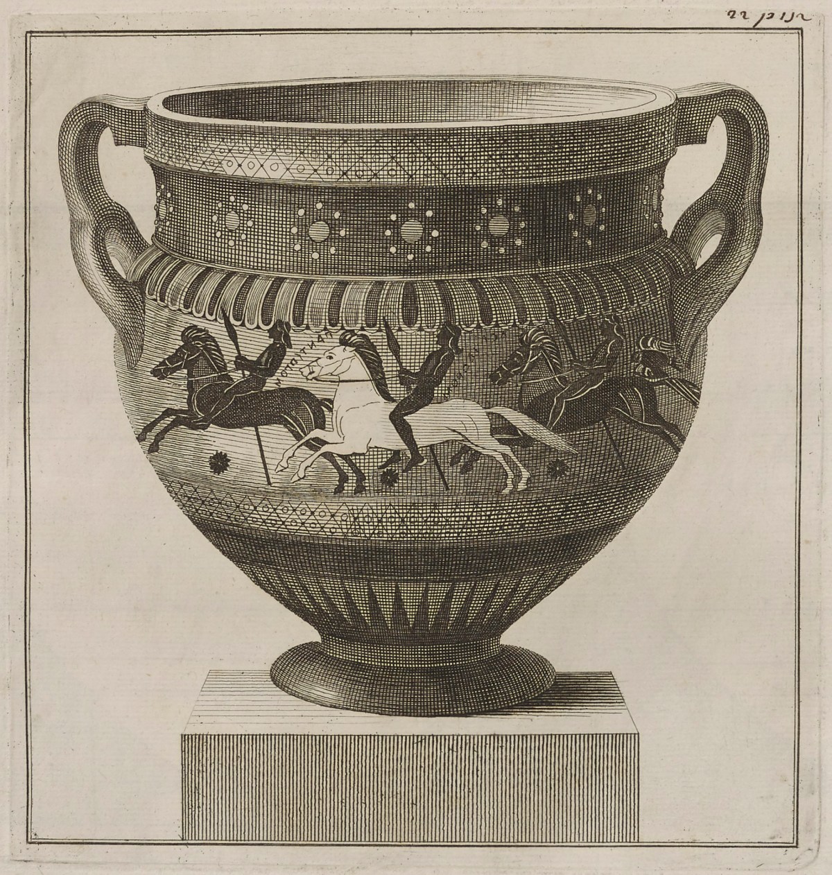 Sir William Hamilton, The Hunt Krater: detailed view showing three galloping horsemen