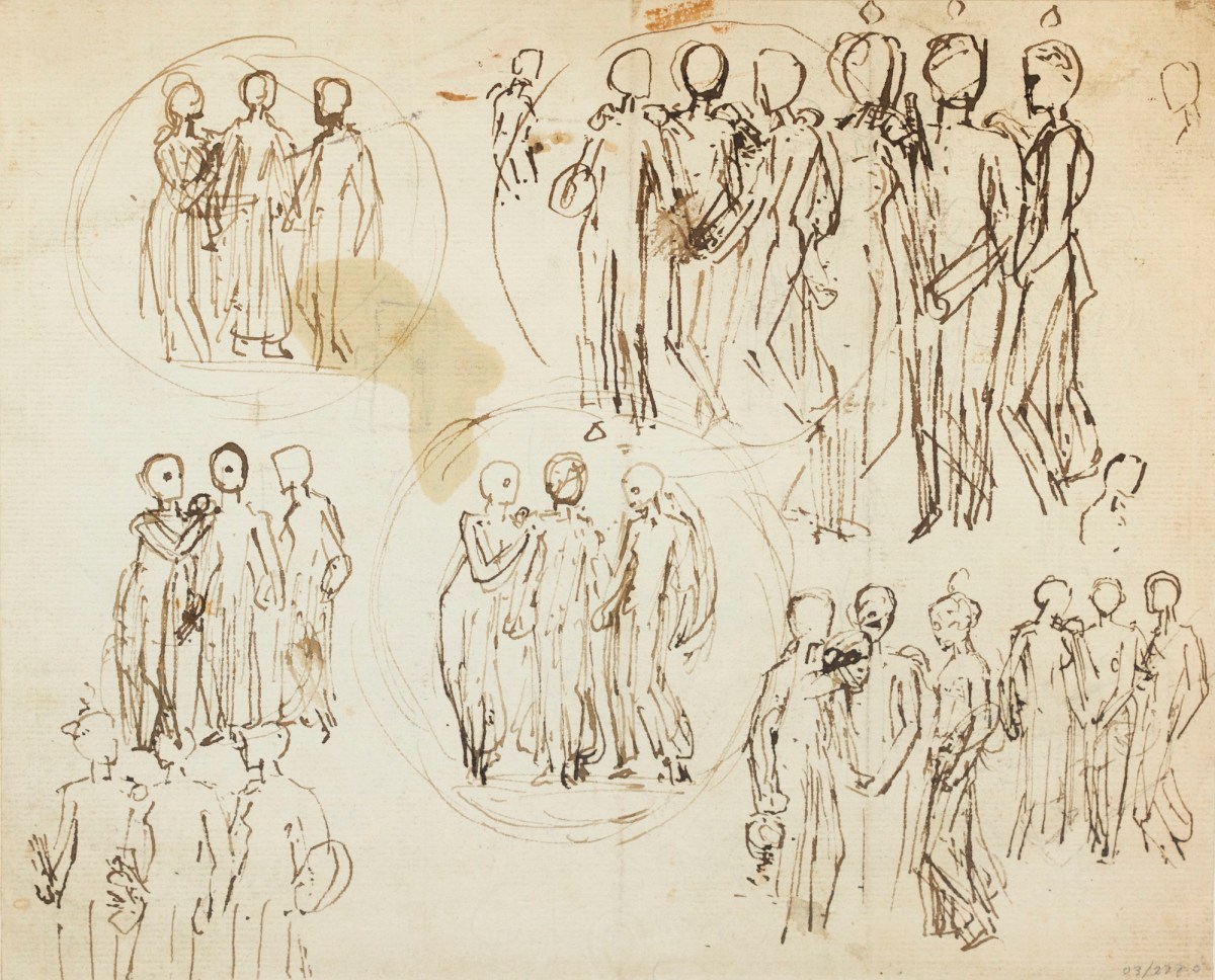 Thomas Stothard RA, Sheet of studies for a Royal Academy medal showing 'The Three Graces'
