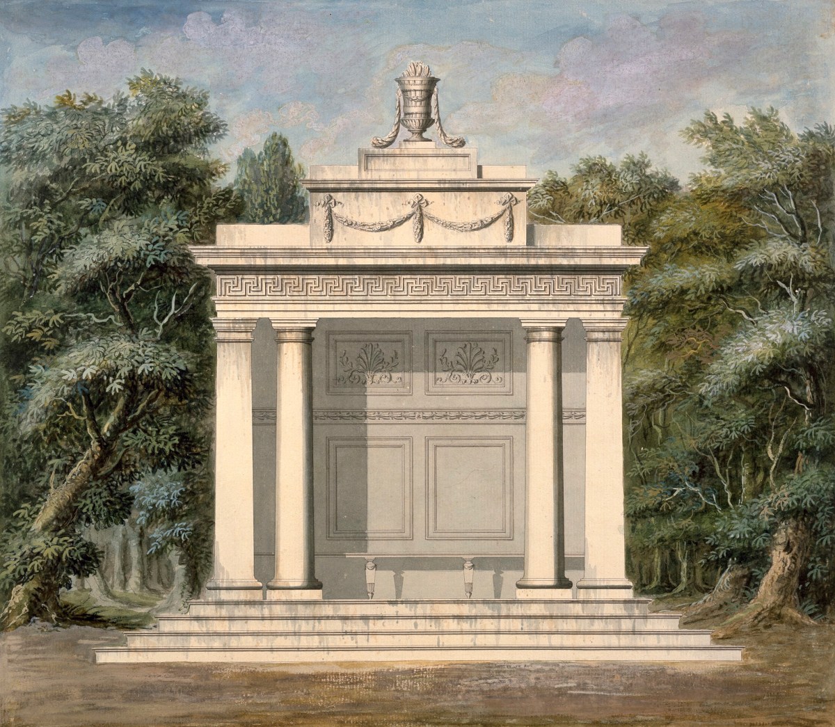 John Yenn RA, Design for a Doric garden seat pavilion in Surrey: elevation
