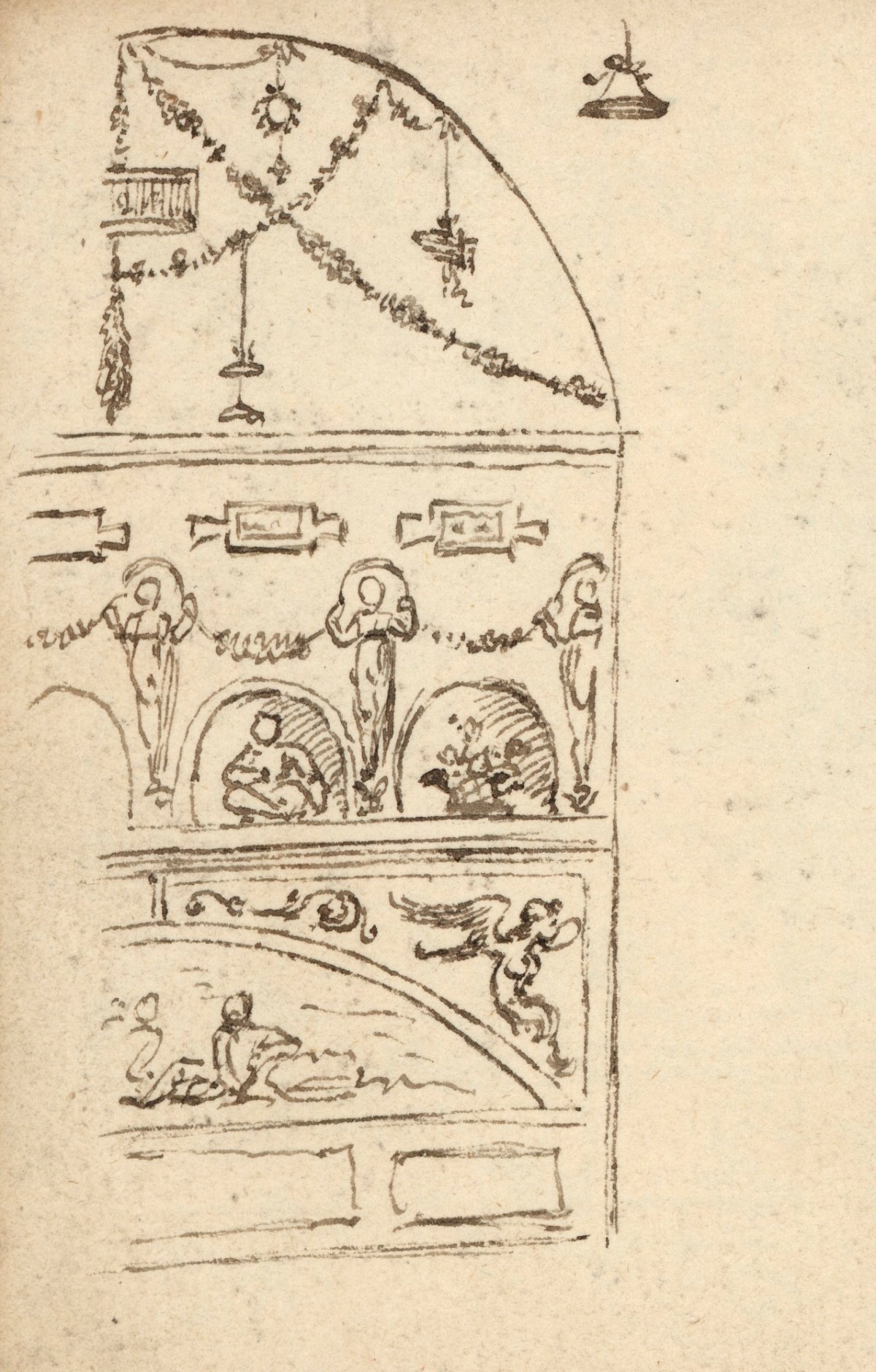Benjamin West PRA, Leaf from a sketchbook with drawings of grotesque ornament