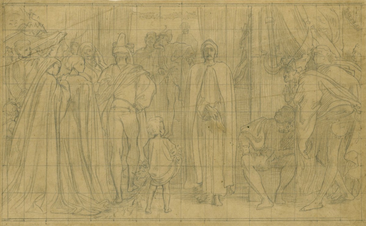 Lord Leighton PRA, Squared up tracing for 'Dante in Exile'