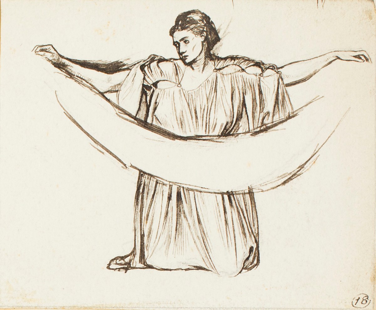 Henry Hugh Armstead RA, Study of a kneeling female figure holding a scroll for the 'Engineers Vase'