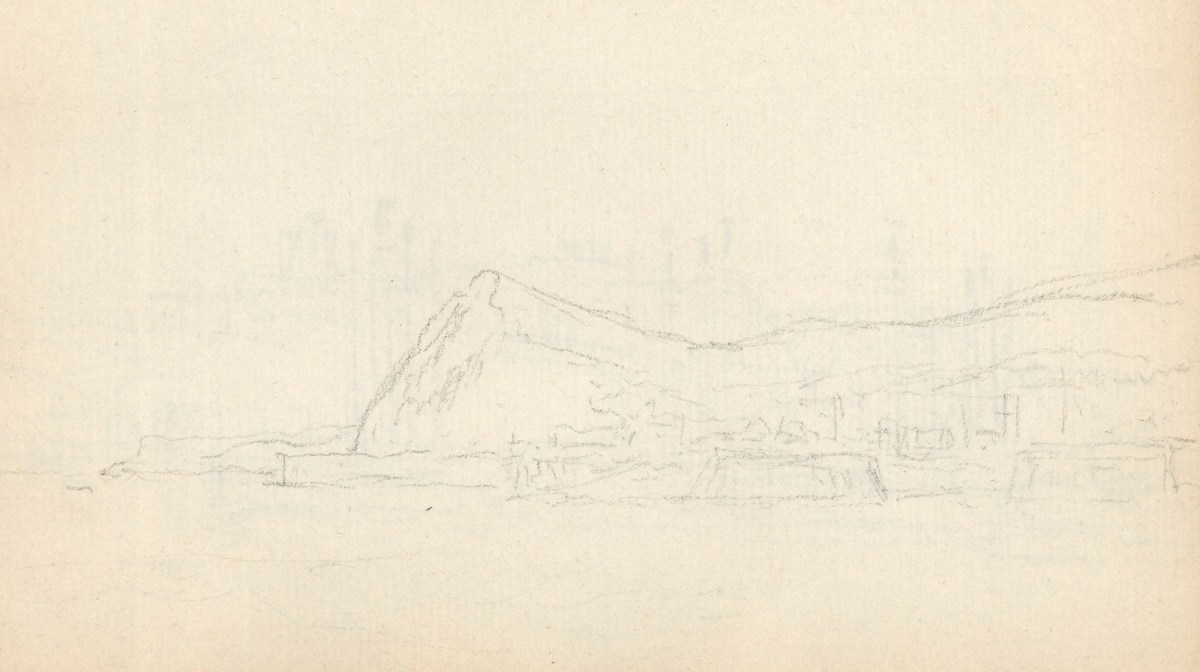 Benjamin West PRA, Leaf from a sketchbook with a drawing of Shakespeare cliff, Dover