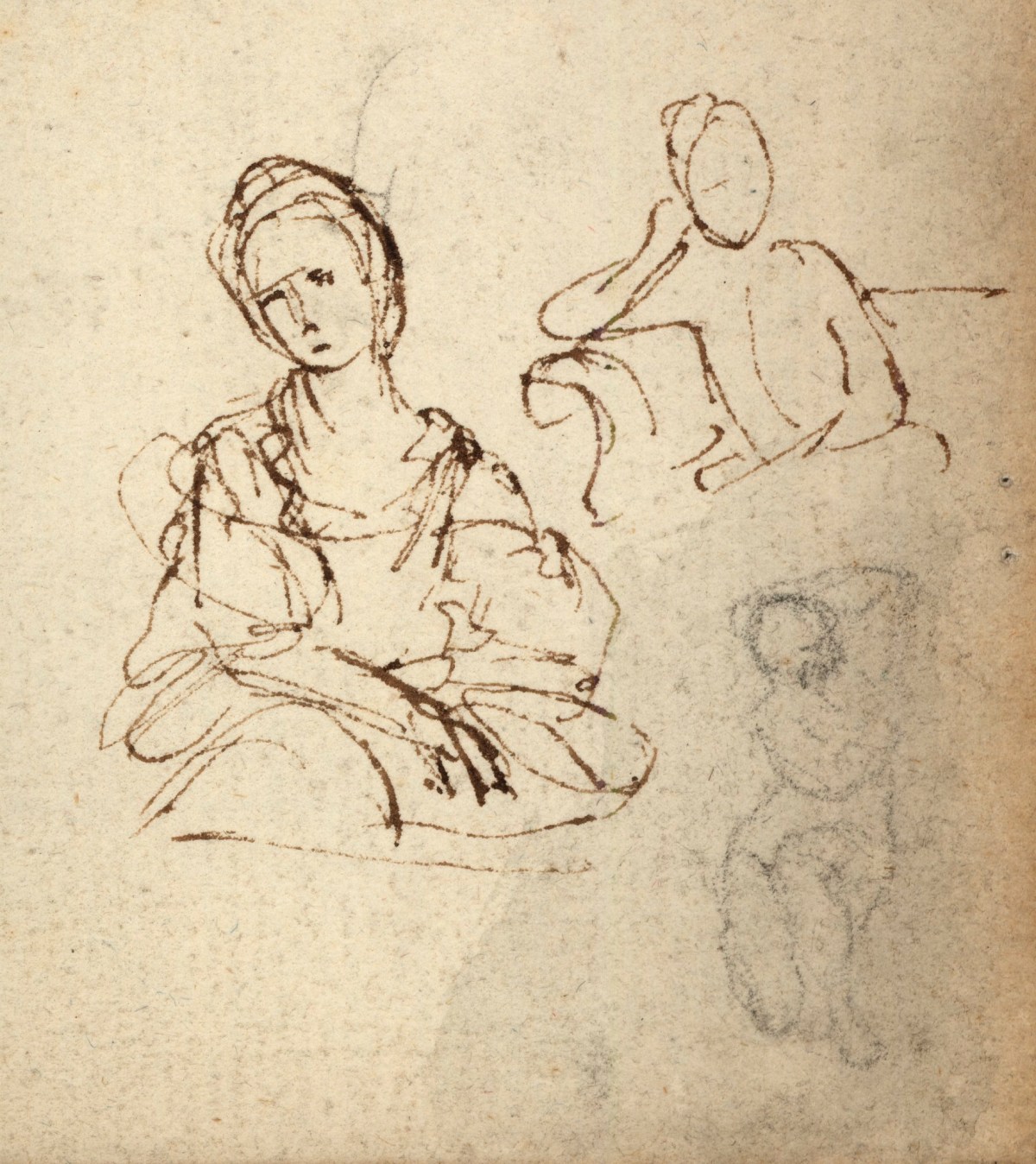 Benjamin West PRA, Leaf from a sketchbook with drawings of a woman