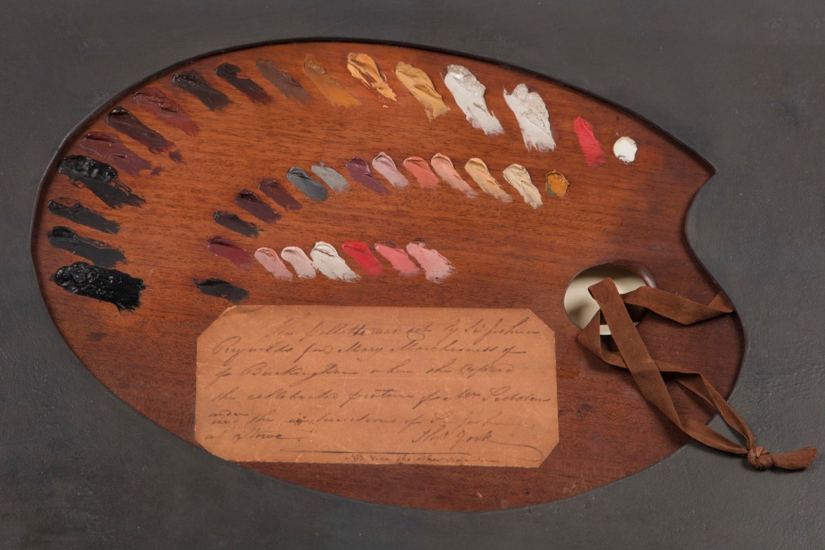, Palette with colours set by Sir Joshua Reynolds, P.R.A. for Mary Marchioness of Buckingham
