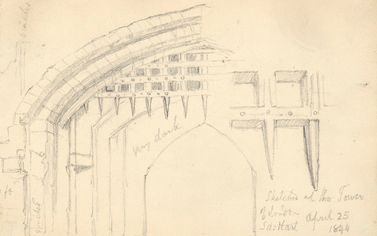 Solomon Alexander Hart RA, Study of a gateway with a portcullis at the Tower of London