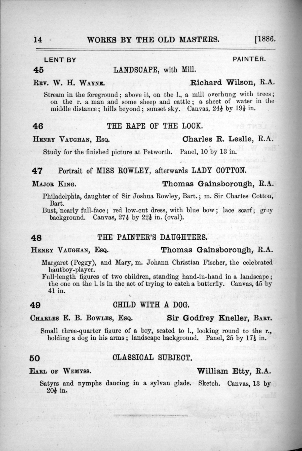 Page 14 of 1886 - Old Masters, deceased masters of the British School, Joseph Wright of Derby ARA and J.M.W. Turner RA