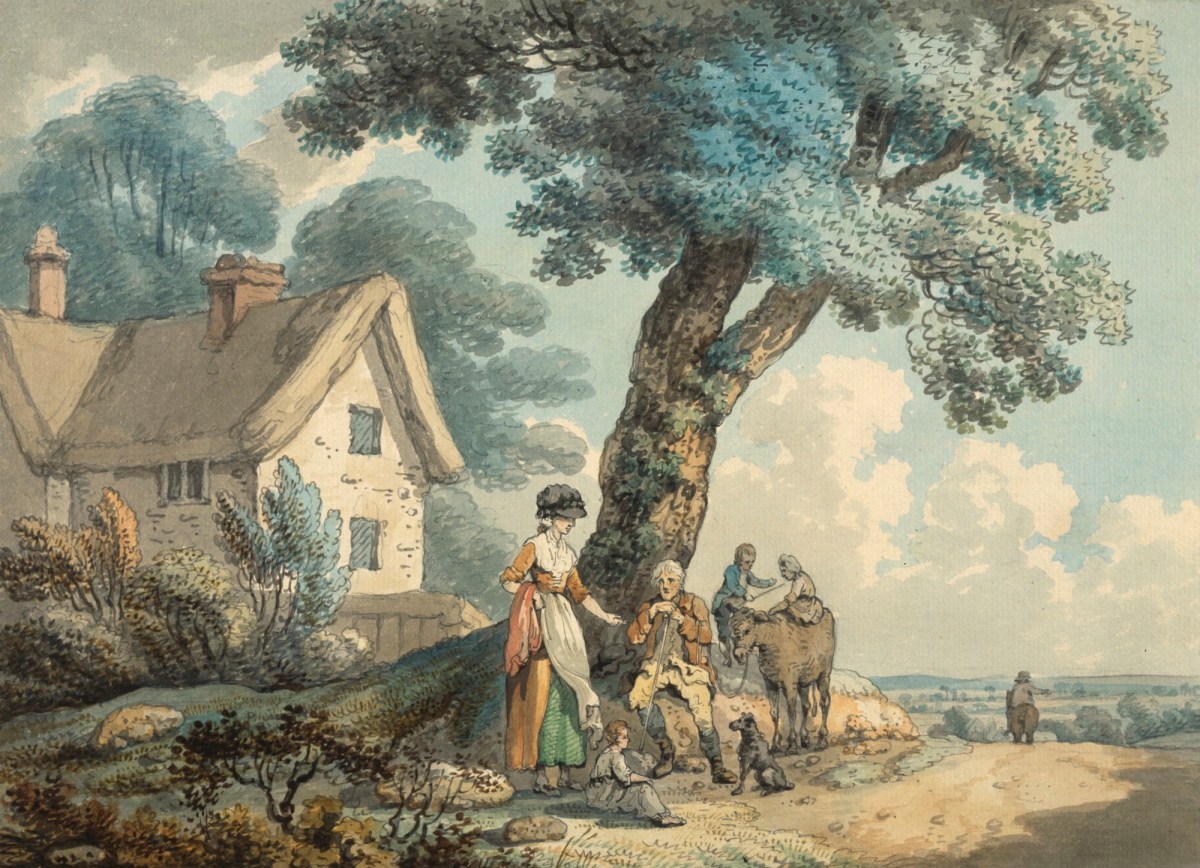 Francis Wheatley RA, A group of figures by a roadside cottage