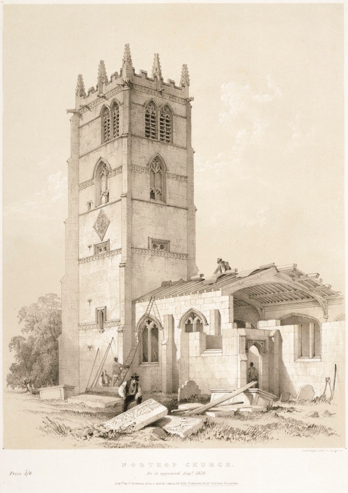 Edward Falkener, Northop Church, Flintshire, under reconstruction
