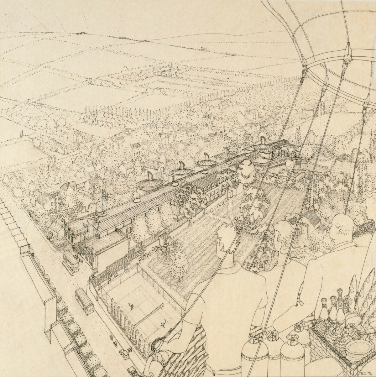 Edward Cullinan RA, Competition design for Lycée Privé (private secondary school), Lagny, France: aerial view