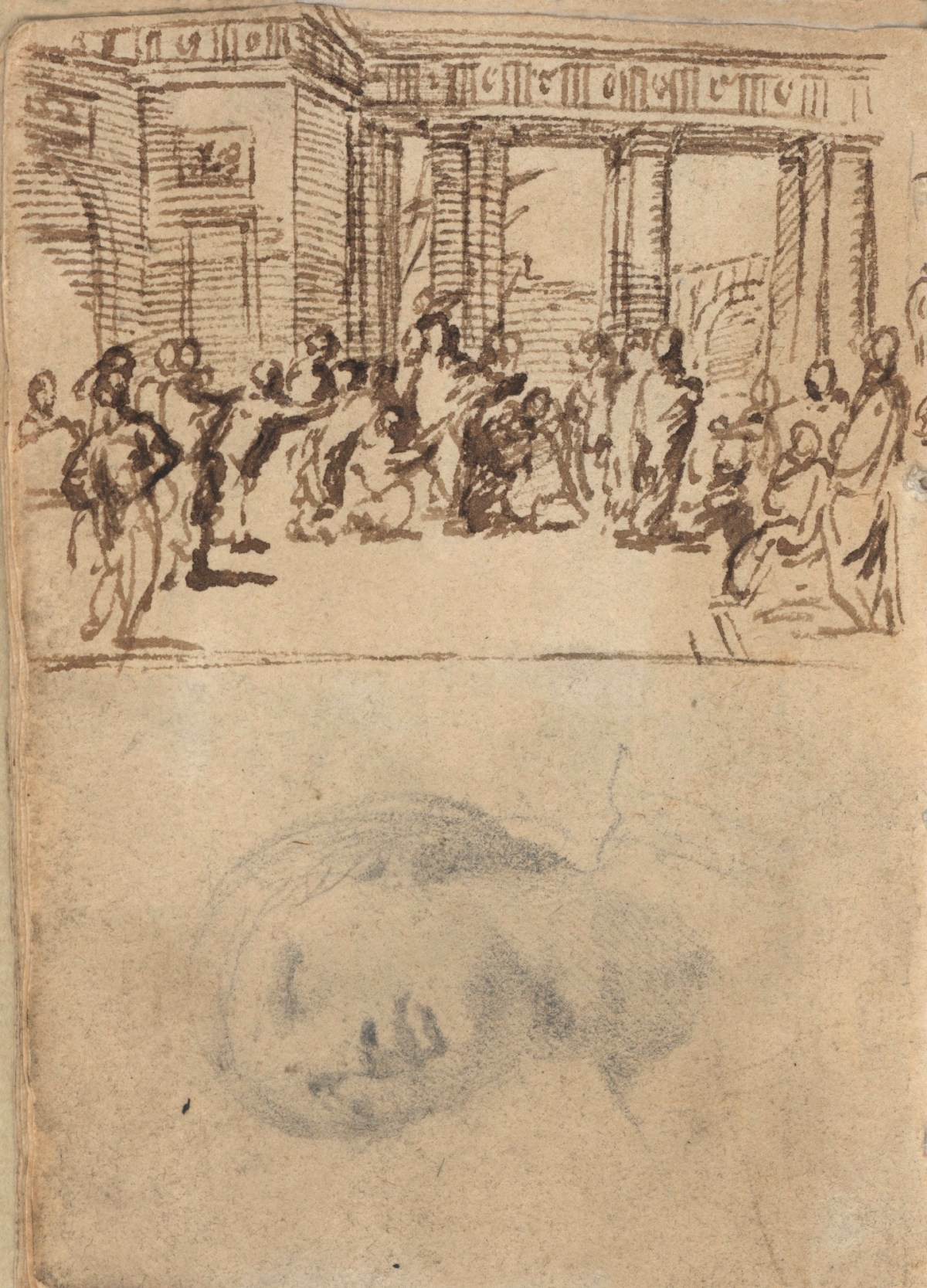 Benjamin West PRA, Leaf from a sketchbook with drawings of Classical figures and a preparatory sketch